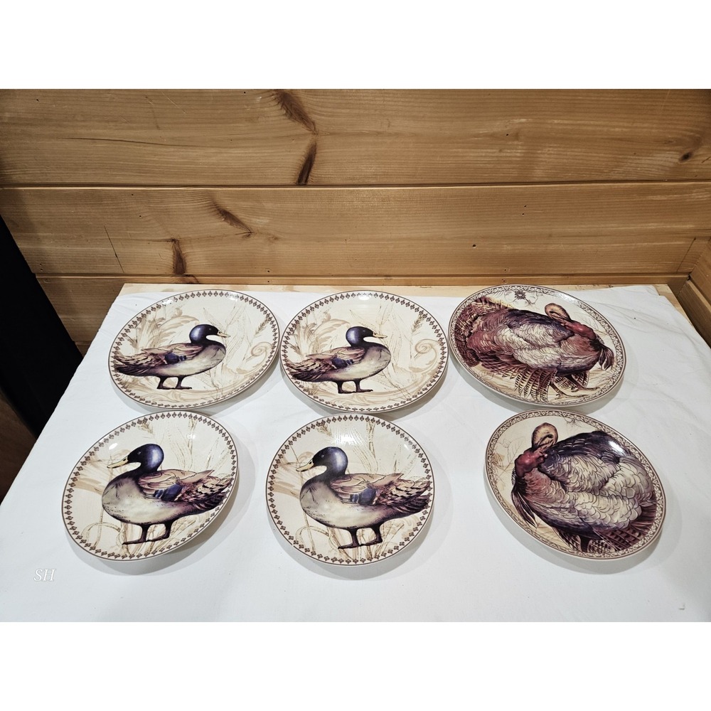 Biltmore Autumn‎ Birds Salad Plates Set of 6 Ducks Turkey Thanksgiving Fall